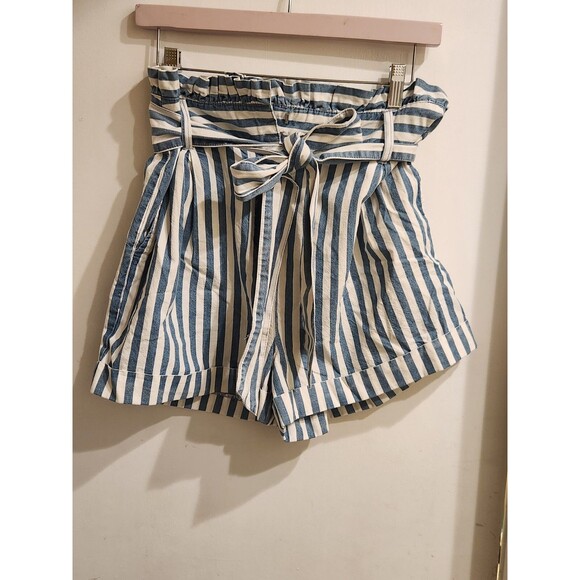 Forever 21 Women's Large 100% Cotton Nautical Paper bag Striped Shorts - Picture 1 of 9